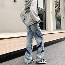 高街美式个性牛仔裤男女春秋直筒潮牌水洗复古宽松牛仔裤N072-P70，男装牛仔裤，星座308B-1