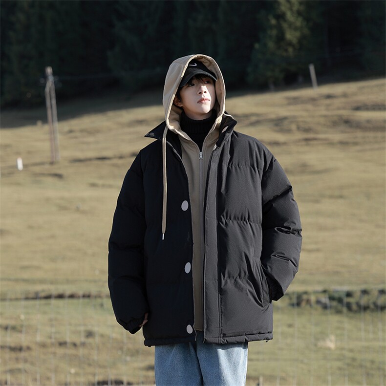 冬季青少年连帽假两件外套加绒加厚休闲简约棉衣棉服5303-P85图片
