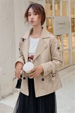 时尚舒适短款双排扣大翻领风衣简约修身百搭潮流淑女年轻款，女装风衣，琦鑫阁（原依鑫阁）