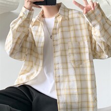 衬衫男2025年新秋季潮牌简约小格子外套休闲潮流男士衬衣CS703P45，男装衬衫，电商B413-1