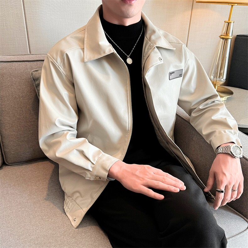 秋季翻领皮夹克男大码贴标男士夹克水洗皮衣A266-PY006-P80控138图片