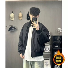 抖音得物美式潮休闲夹克春季立领纯色复古工装加厚棉服外套MF01，男装夹克，电商A443