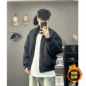 抖音得物 美式潮休闲夹克春季立领纯色复古工装加厚棉服外套MF01图片