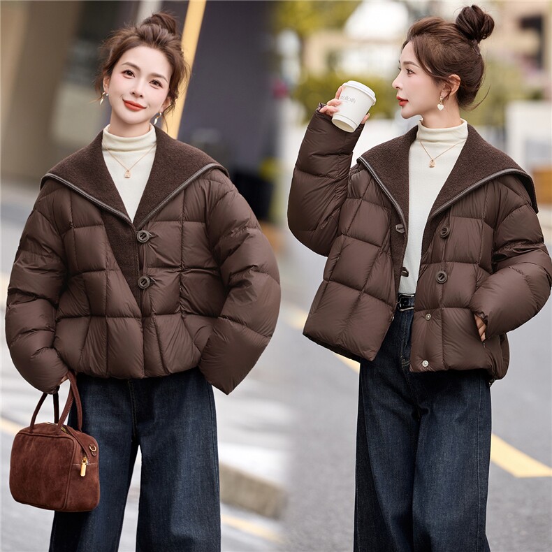 【现货现货】2025冬季新款短款羽绒服加厚保暖大翻领外套90白鸭绒,女装羽绒服,一安秀