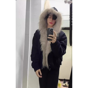 现货高品质美式高街冬季重磅硬挺短款座山雕毛领棉衣男女加厚外套图片