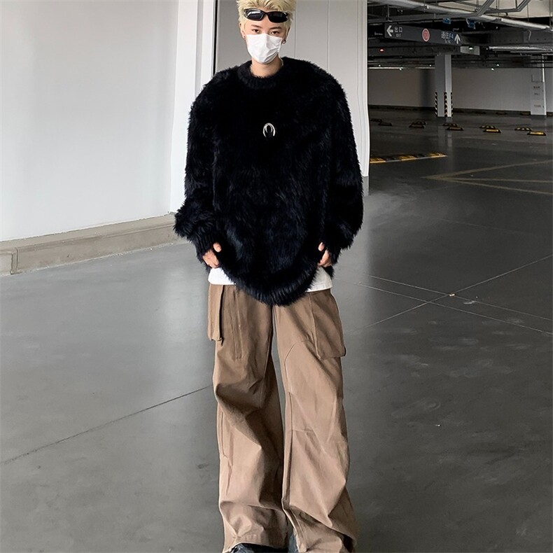 小众金属高级垫肩毛衣男秋季慵懒风情侣水貂毛绒针织衫MY297-P55图片