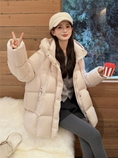 现货主推2025冬装新款糖果色泡芙加厚白鸭绒中长款羽绒服女，女装羽绒服，苗苗