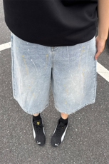 B221美式ins高街宽松直筒喷墨七分牛仔裤短裤LK25550-特P45控78，男装牛仔裤，电商B221
