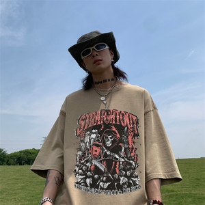 美式骷髅印花 水洗做旧 夏季无袖背心/马甲/坎肩XZ514-2-1312-P38图片