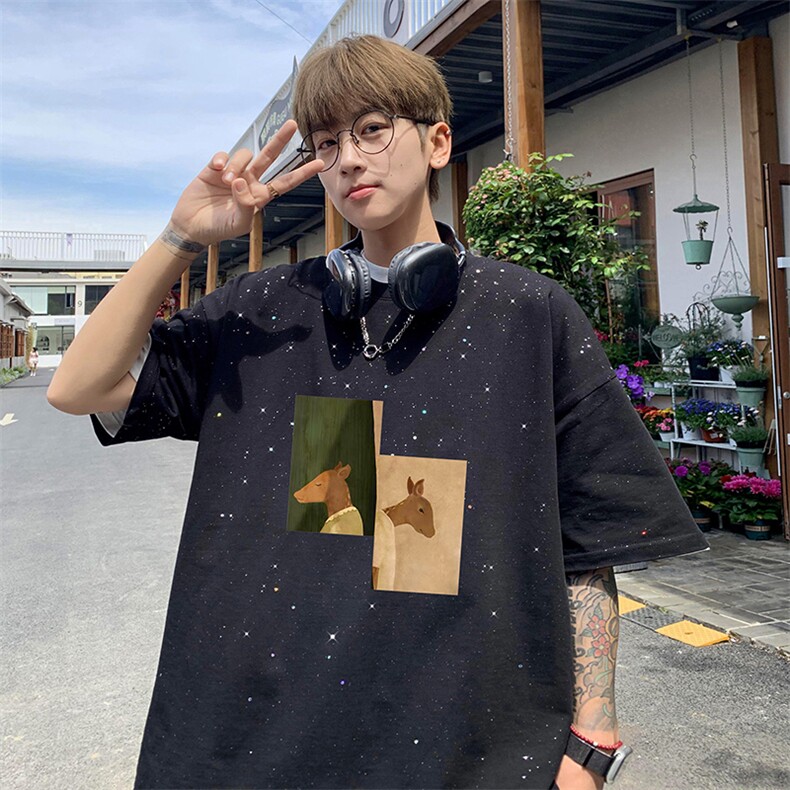 量大优供抖音视频支持得物配合二开美式满天星亮片短袖T恤MTX233,男装T恤,电商A486