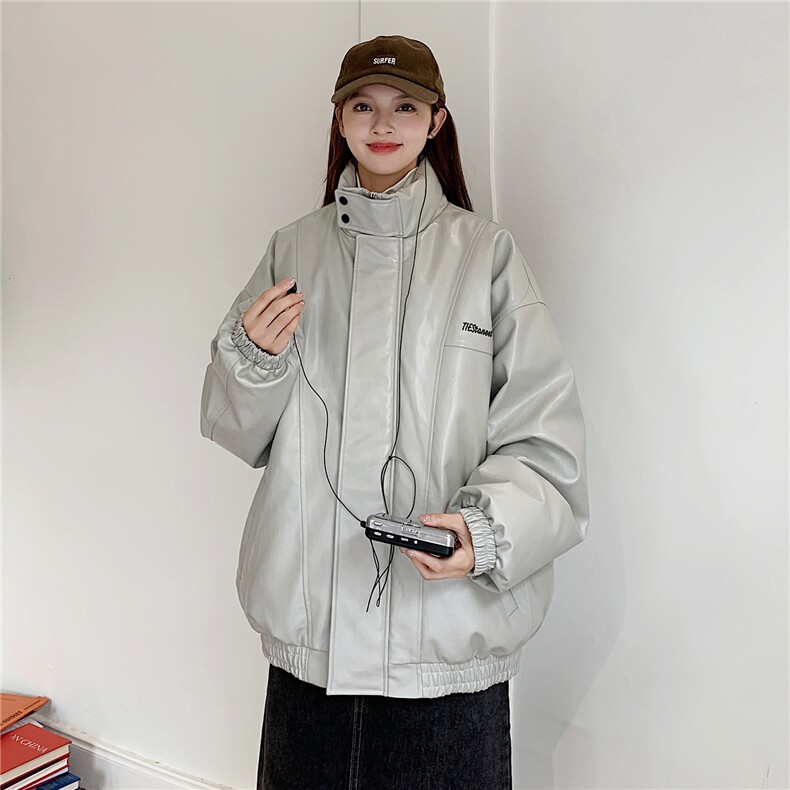 港风2025冬装宽松加厚pu皮棉衣外套潮男女大码冬季棉服S277-P128,男装皮衣,电商A233-1