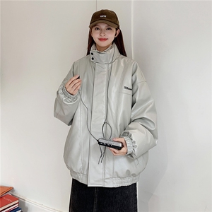 港风2025冬装宽松加厚pu皮棉衣外套潮男女大码冬季棉服S277-P128图片