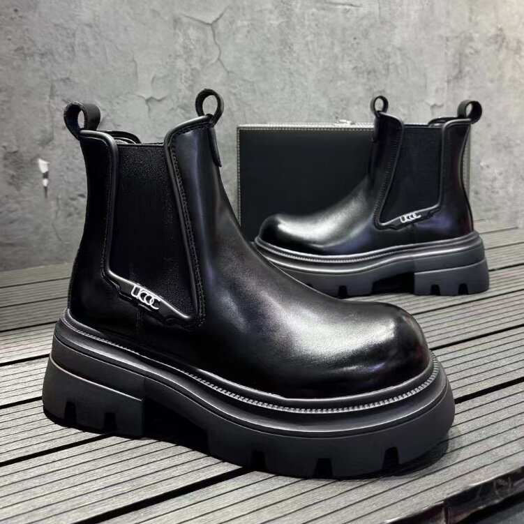 切尔西靴男秋冬新款厚底增高马丁靴英伦短靴潮皮靴，男鞋切尔西靴，星座1407-6