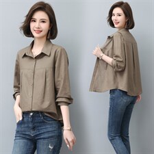 时尚宽松棉麻衬衣女长袖百搭显瘦休闲上衣新款韩版简约气质衬衫，女装衬衫，依恋蒂丝