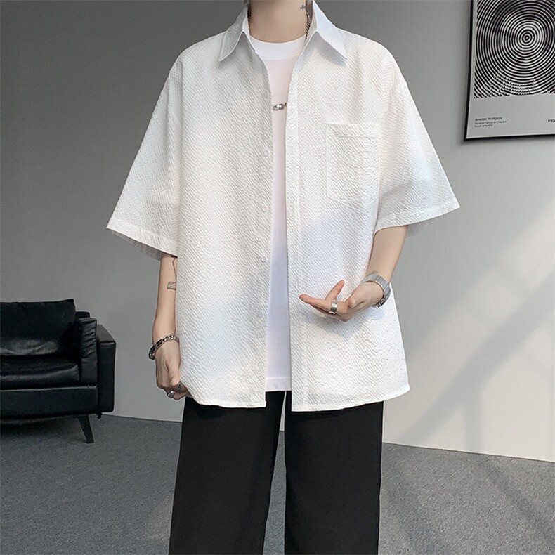 8XL-M泡泡纱盐缩肌理短袖衬衫男夏季冰丝外套防晒衬衣DC28011P36图片