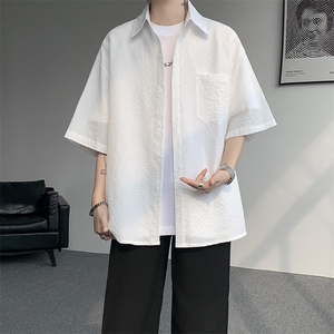 8XL-M泡泡纱盐缩肌理短袖衬衫男夏季冰丝外套防晒衬衣DC28011P36图片