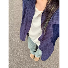 TC627-p28复古蓝色纯棉格子衬衫女2026新款高级感上衣，女装衬衫，星座617A-2