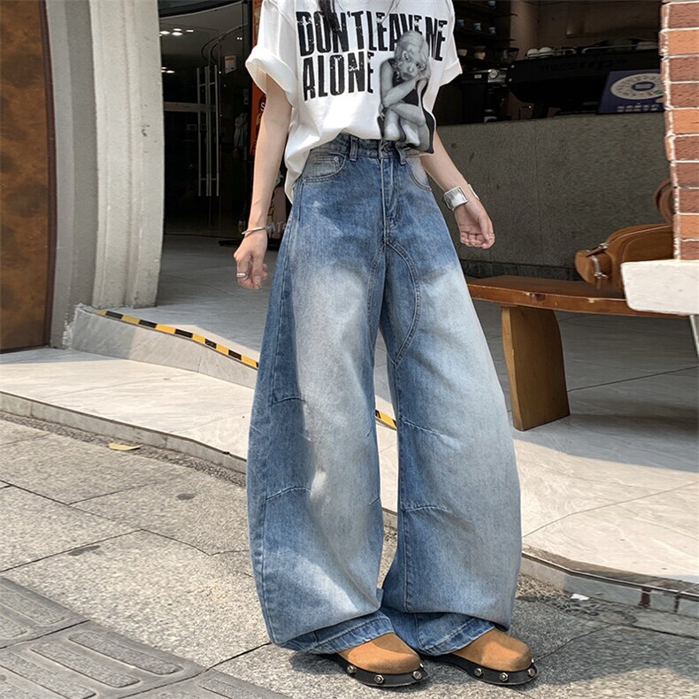 美式复古弯刀裤直筒百搭男女夏季休闲裤白色宽松裤子YD9001-P65,男装牛仔裤,星座509