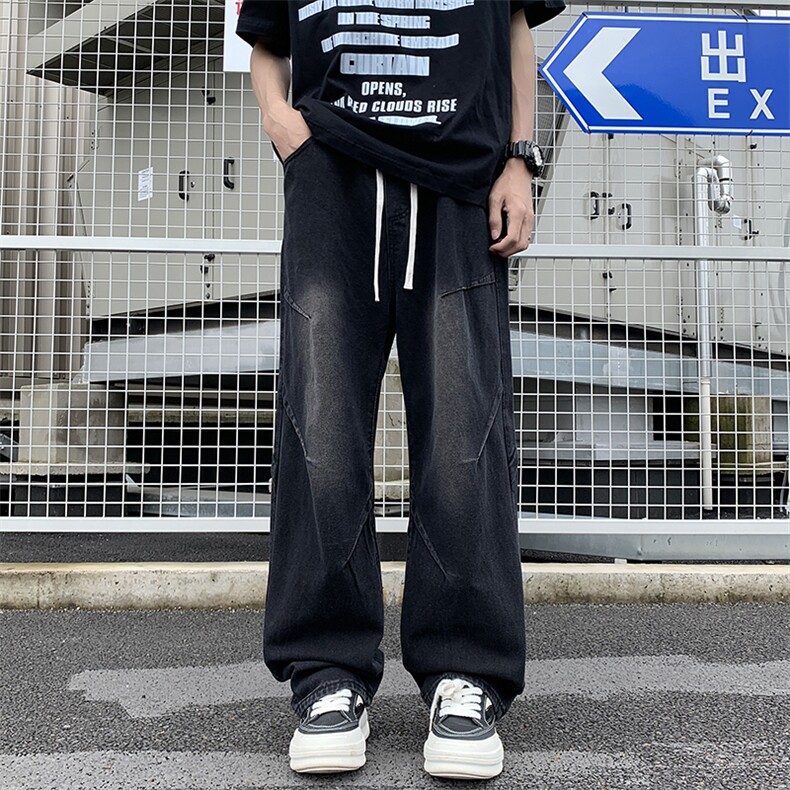 美式复古牛仔裤男高街宽松阔腿裤子潮牌休闲直筒长裤N8-P45,男装牛仔裤,星座308B-2