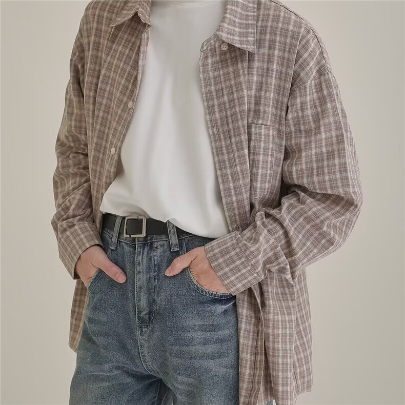 [006]长袖衬衫男士格子上衣宽松百搭衬衣外套A079-C340-P36,男装衬衫,电商A079