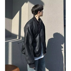 现货美式短款PU皮立领夹棉宽松棉服S01/P90，男装棉衣，星座205-3