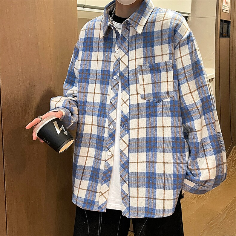 控价69港风格子衬衫宽松外套男女衬衣百搭格子外套CS2408 P45图片