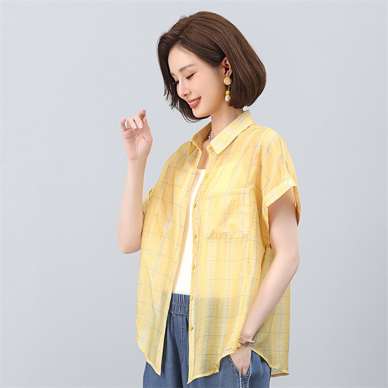 叶笙衣2551小翻领格子衬衫,女装衬衫,叶笙衣