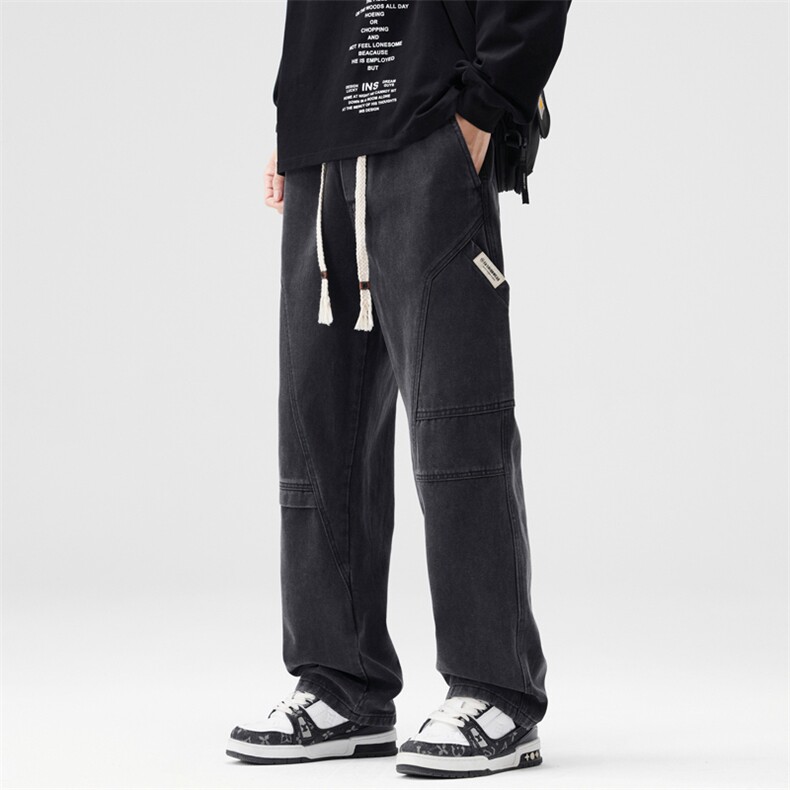 男款牛仔裤春季宽松直筒水洗工装裤子美式高街休闲长裤J8073-P45,男装牛仔裤,星座509