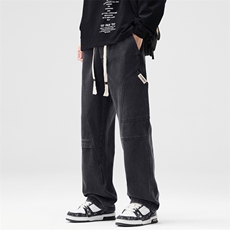 男款牛仔裤春季宽松直筒水洗工装裤子美式高街休闲长裤J8073-P45，男装牛仔裤，星座509
