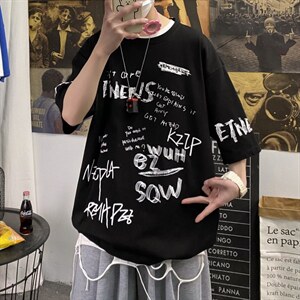 夏季短袖t恤男潮流港风字母印花半袖A210-A8326-P28控48图片