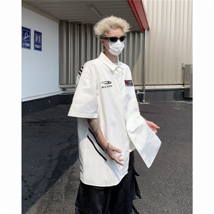 日系条纹衬衫短袖男夏季寸衣设计感上衣外套潮牌潮流痞帅港风衬衣图片