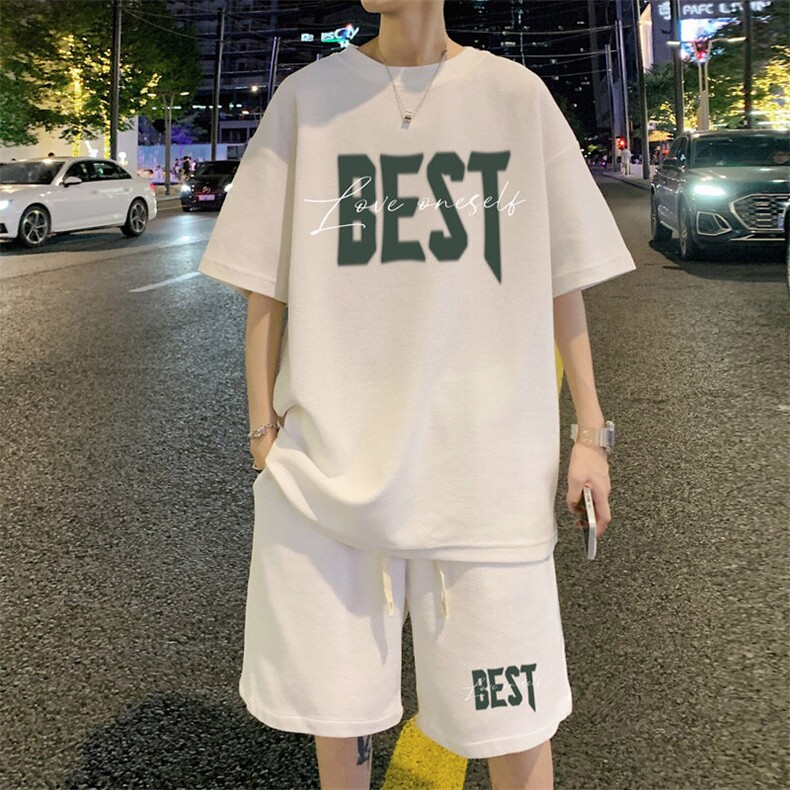 ！2025夏季新款男士华夫格短袖套装百搭学生一套HTZ115P50图片