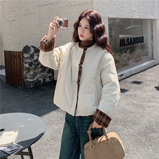韩系小个子撞色拼接羽绒棉衣女2025冬季新款女装短款棉服棉袄外套，女装棉衣/棉服，天丽