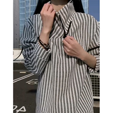 高品质春装新款老钱风美式高街鱼骨纹斜拉链解构高领卫衣长袖t恤，男装T恤，电商A443