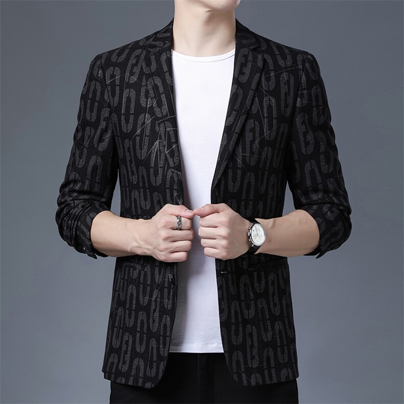 秋冬季新款中年西装领夹克爸爸商务男装印花西服外套ASD2271-P180图片