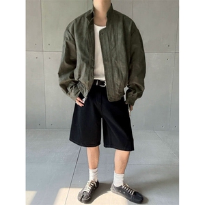 现货 蜡洗龟裂纹 两色高品质水洗做旧PU皮夹克W2509图片