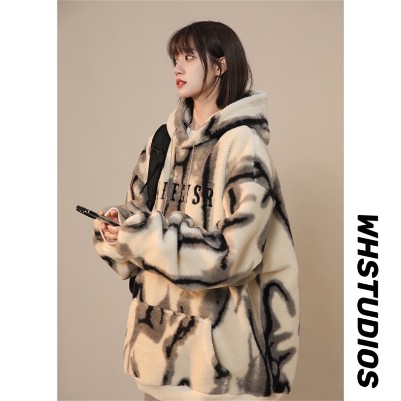 水墨扎染羊羔绒连帽卫衣复合超柔绒750克连帽棉衣XZ301AY05P95，男装棉衣，星座301A