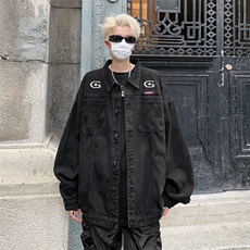 男装牛仔外套2026秋几何图案印花男生翻领夹克XZ514-2-N108-P88，男装工装外套，星座514-2(原B239)