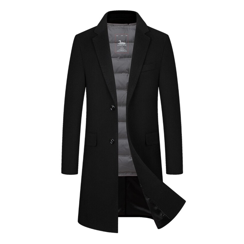 新款男士西装领加厚可脱卸羽绒内胆呢子大衣309B-3-8052-P355，男装毛呢大衣，星座1409-3