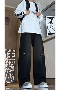 2026春季新款二开水洗拉链牛仔裤男美式阔腿长裤子-A1153TP55控79图片