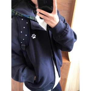美式复古开衫拼接宽松拉链休闲连帽卫衣外套慵懒设计LW044-P40图片