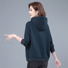 加绒连帽刺绣卫衣2021年冬季宽松连帽刺绣加绒加厚套头卫衣衫，女装卫衣/绒衫，简韵佳