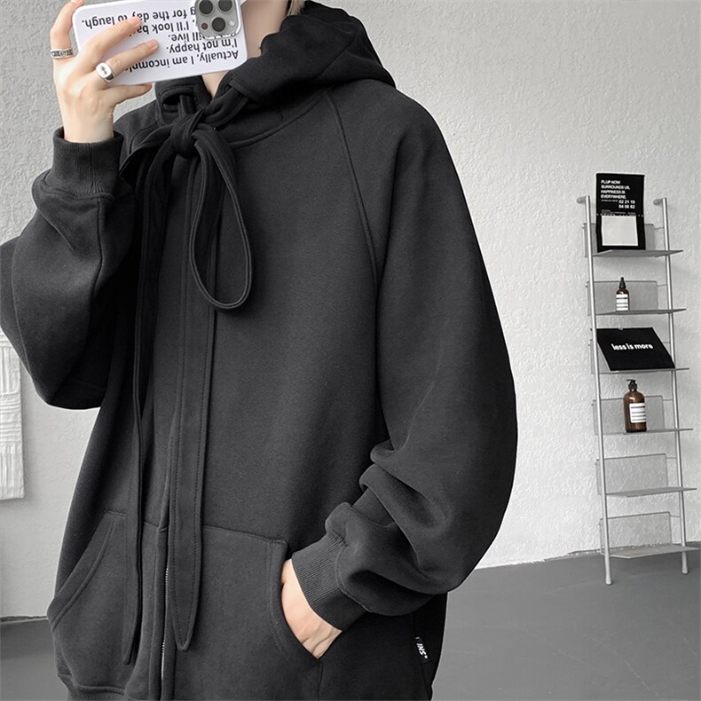 8XL-M朝牌情侣美式绑带设计连帽卫衣宽松开衫外套男女WY35P58,女装短外套,电商D206-1