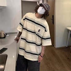 条纹短袖男夏季2025新款宽松t恤男生半袖休闲上衣男士打底衫，男装T恤，星座506A