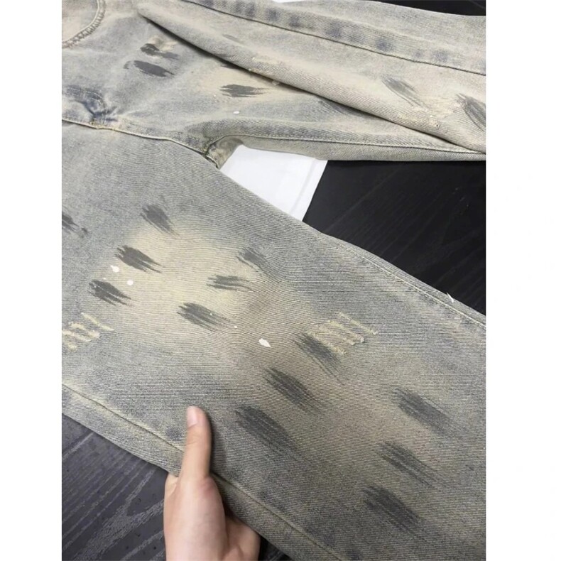 水洗脏染泼墨牛仔裤男女潮流痞帅微喇裤宽松百搭直筒裤LB6277P48,男装牛仔裤,星座1008