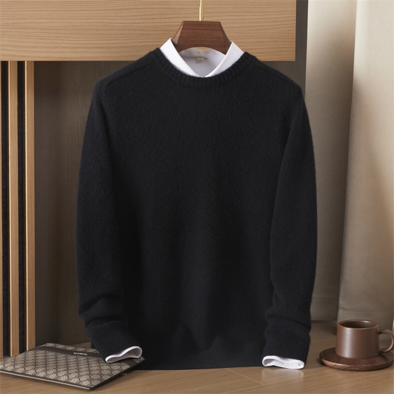 半拉链毛衣秋冬新款纯色圆领长袖针织衫35%羊绒，男装羊绒套衫，绒誉暖羊绒