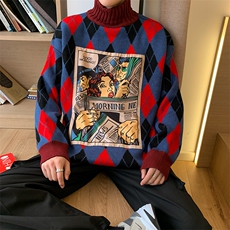 韩版漫画情侣宽松半高领毛衣男女针织衫秋冬加厚A001-P80，男装针织衫/毛衣，星座1501