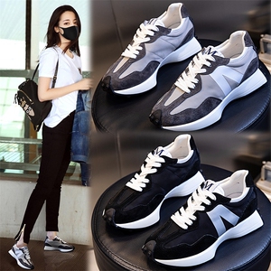 头层猪皮女鞋2023春季新款运动阿甘鞋女百搭真皮休闲老爹鞋子女款图片
