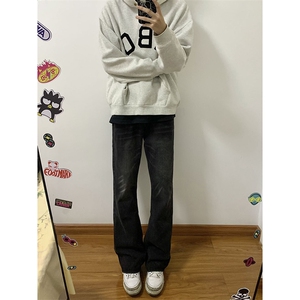 B221美式ins高街暗黑光版修身微喇牛仔裤LK23137-P55控78,浅色牛仔马甲搭配牛仔裤图片