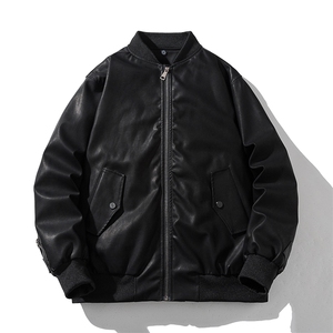 现货 黑色PU皮棒球服外套秋冬棉服带帽可拆卸图片